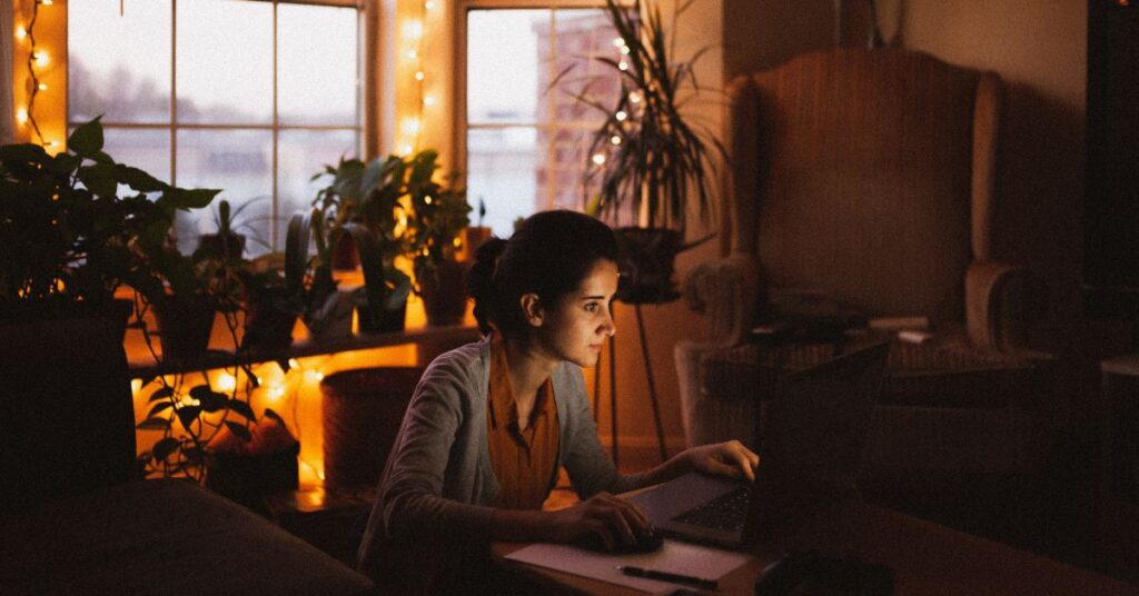 Woman working on laptop 